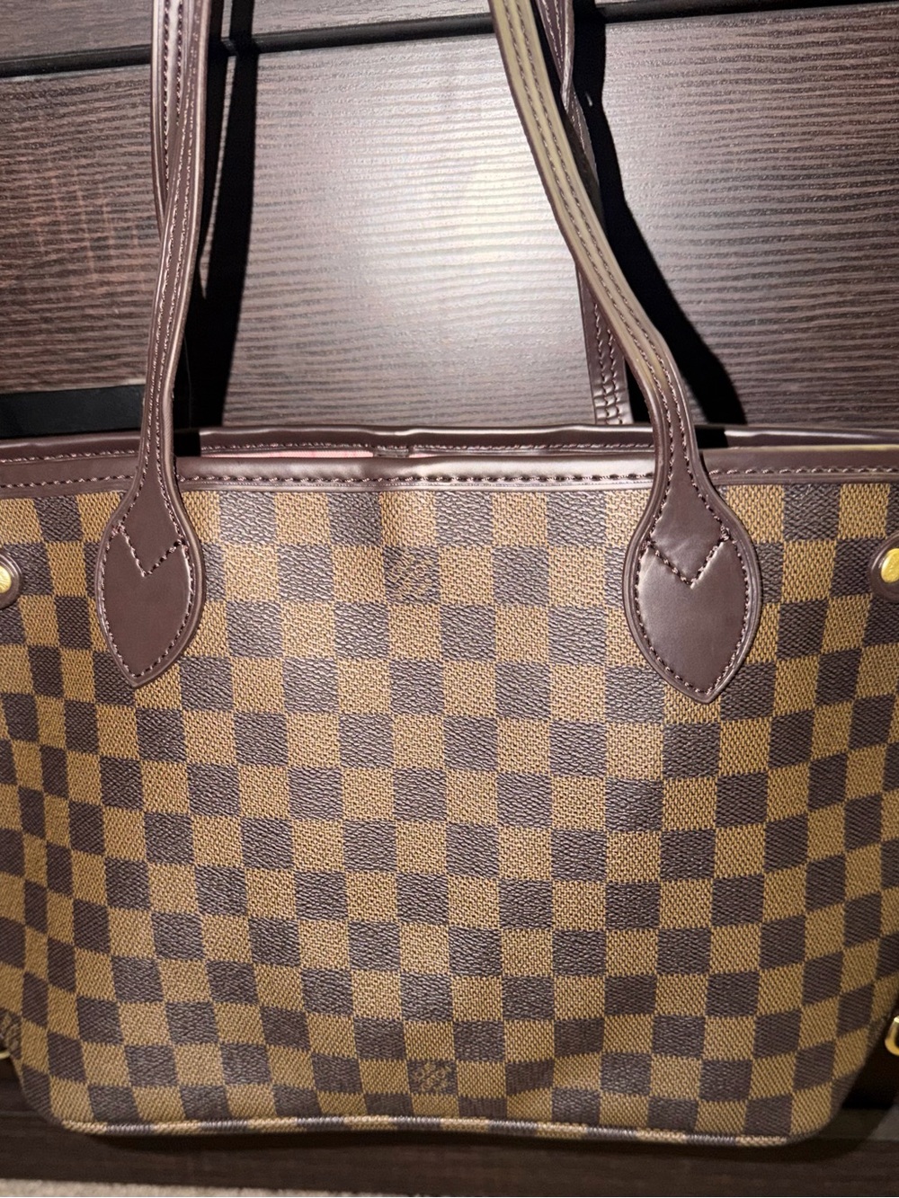 Brown Checkered Tote Handbag